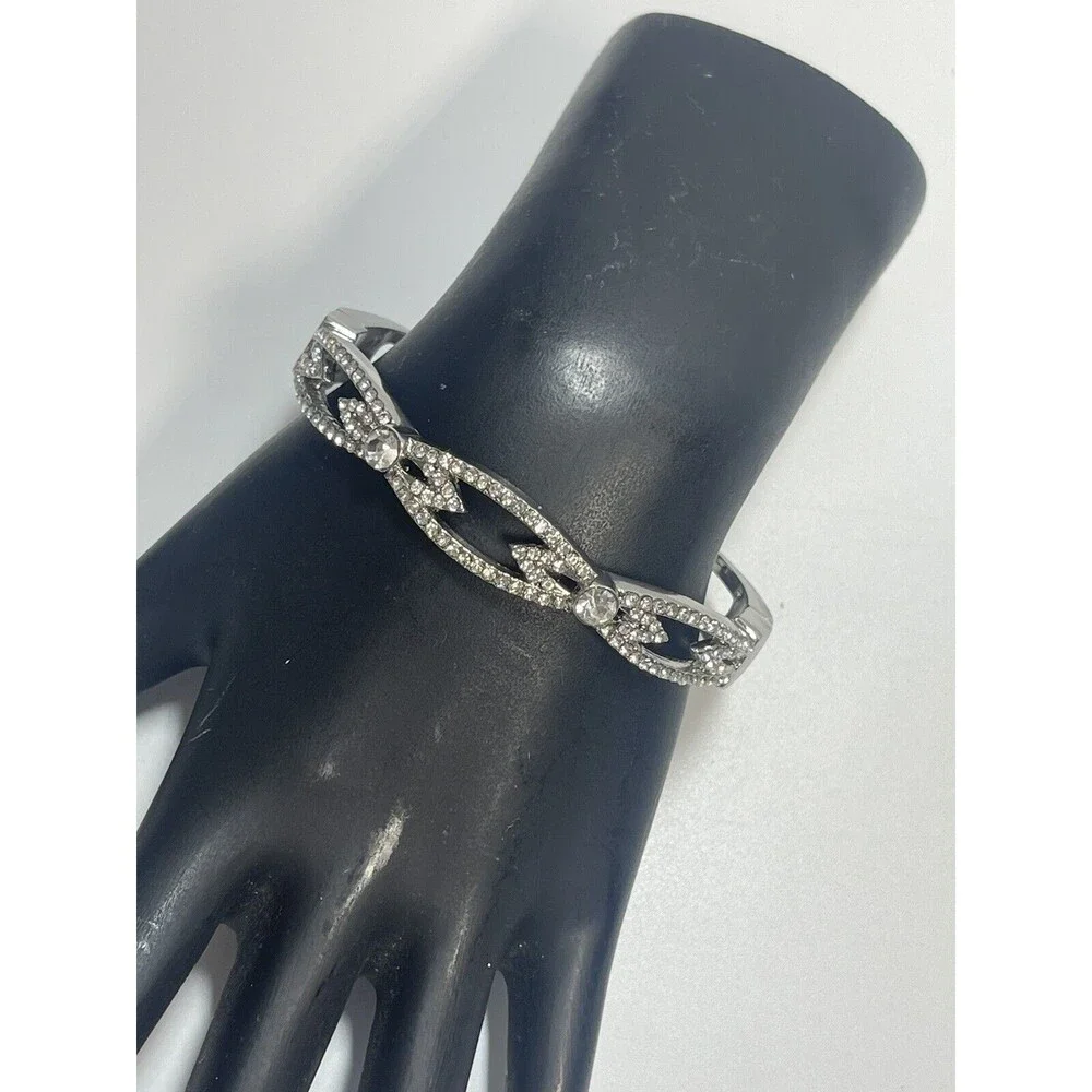 Charter Club Silver Tone Crystal Hinge Bangle Bracelet New